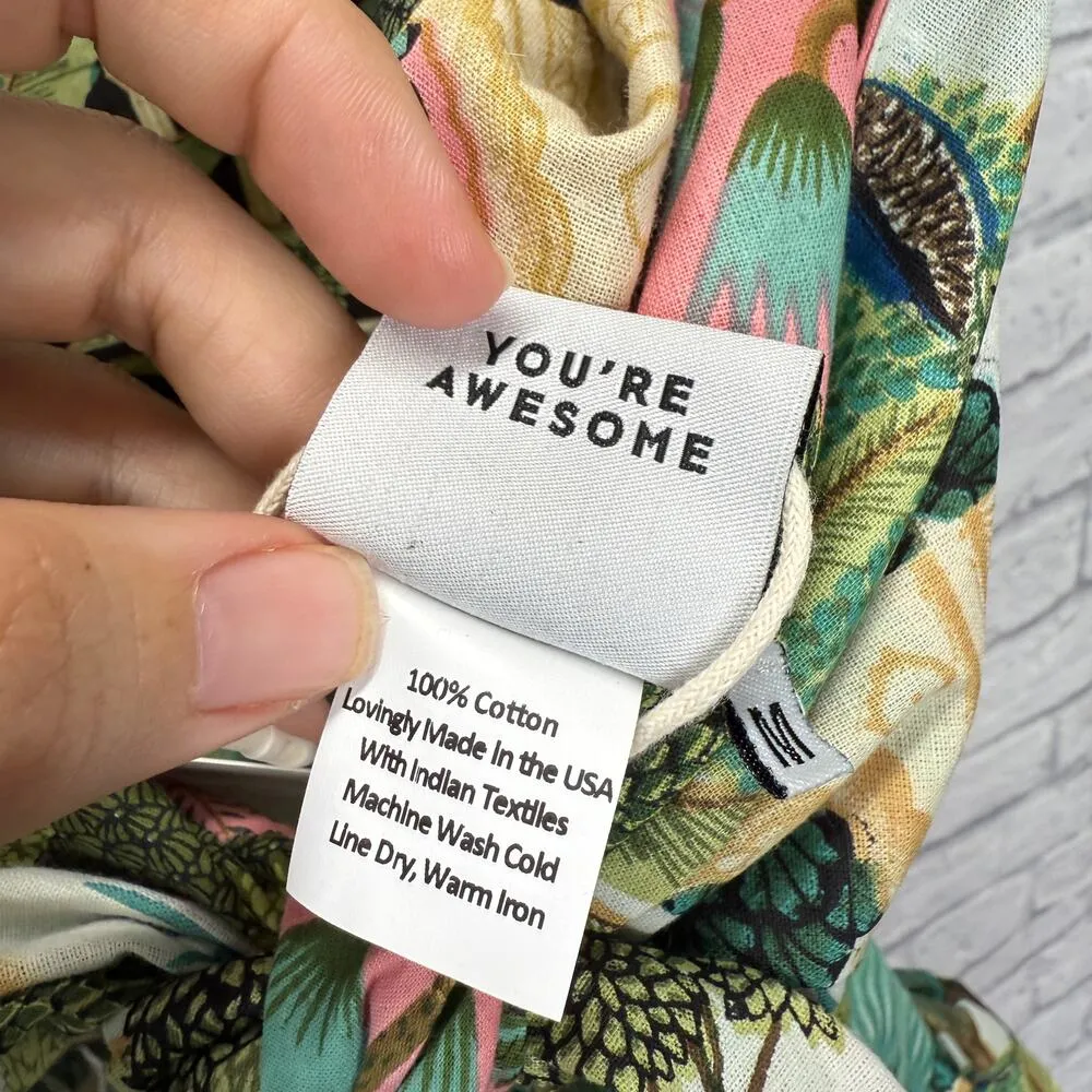 Oscilatey Caly Mini Dress Size M Tie Back Pink Bodice New Green Tropical - Image 6