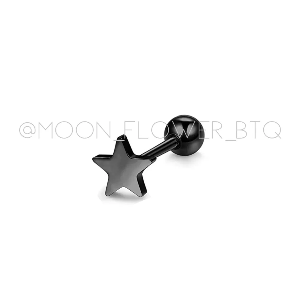 Black Star Barbell Earring - Image 3