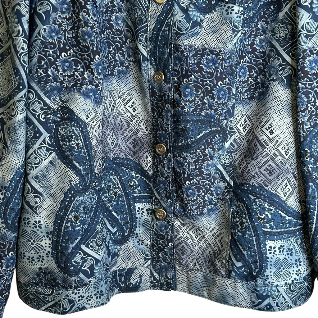 Vintage Samantha's Style Shoppe Shacket‎ Jacket Blue Floral Paisley Button Up L Size L - Image 3