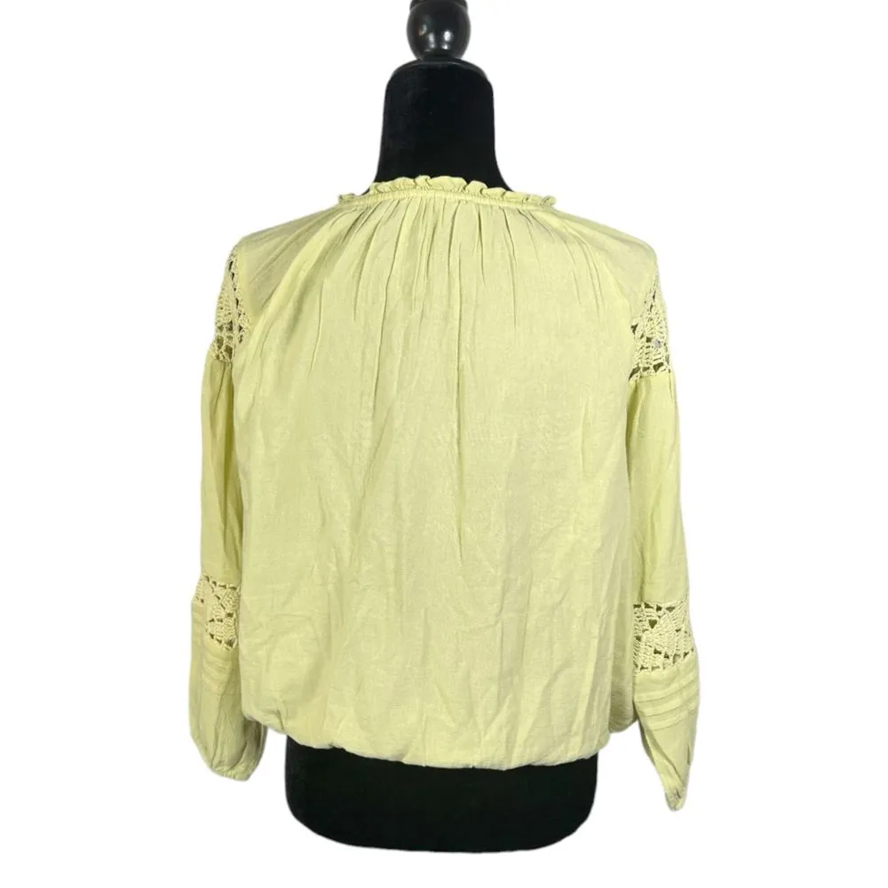 Lucky Brand Crochet Peasant Blouse Citron Green Women's Medium NEW with Tags - Image 3