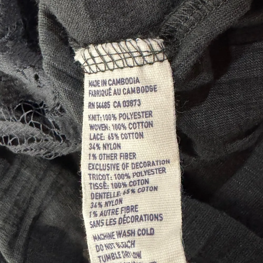 American Eagle Small Top Button-Up Floral Lace Long Sleeve Stretch Hi-Low Hem - Image 9