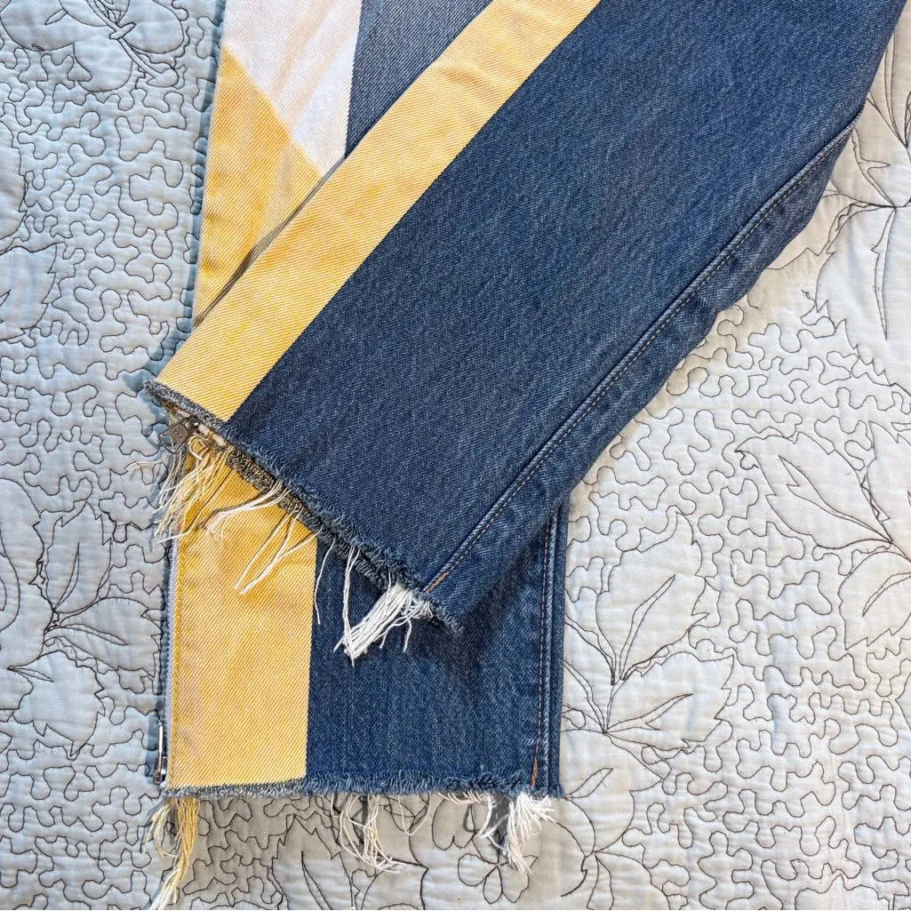 LEVI’S Premium Moto Color Block Crop Raw Edge Button Fly Jeans Sz 27/28🧡 - Image 9