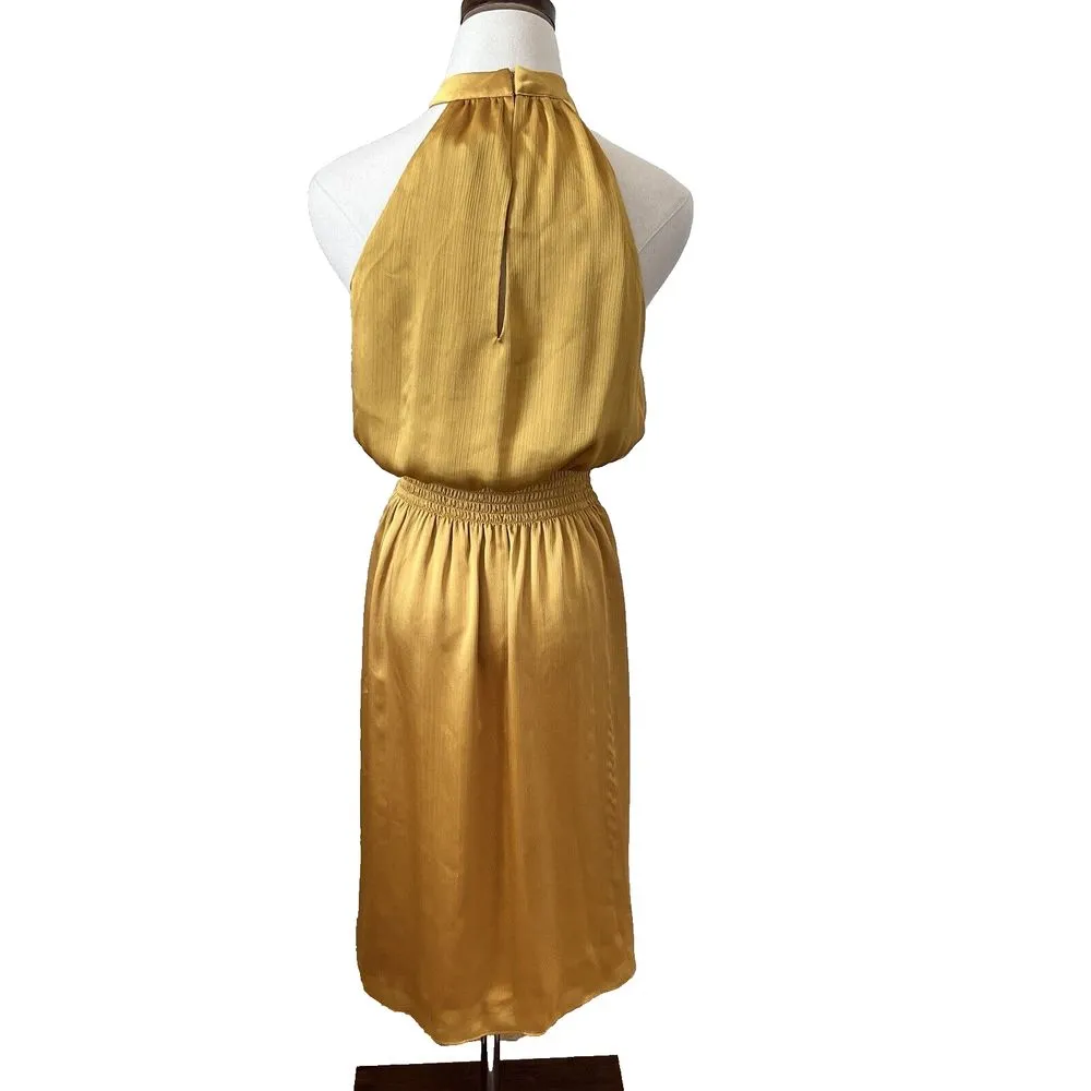 Trina Turk Moonlit‎ Dress Gold Ray halter style Midi Dress Sz XS Stretch Waist - Image 3