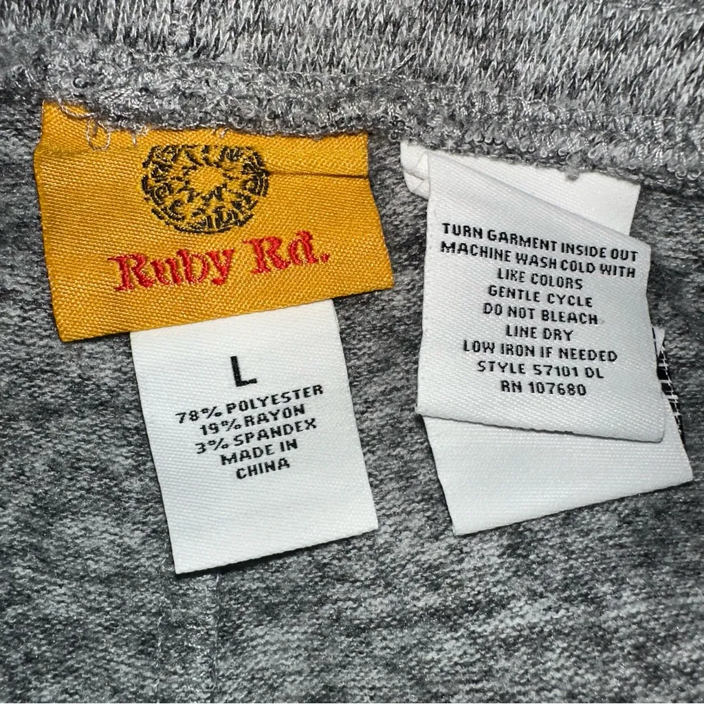 Ruby Rd “Comfy and Cozy” Heather Grey Relaxed Leg Pleat Athletic Pants Size L - Image 6