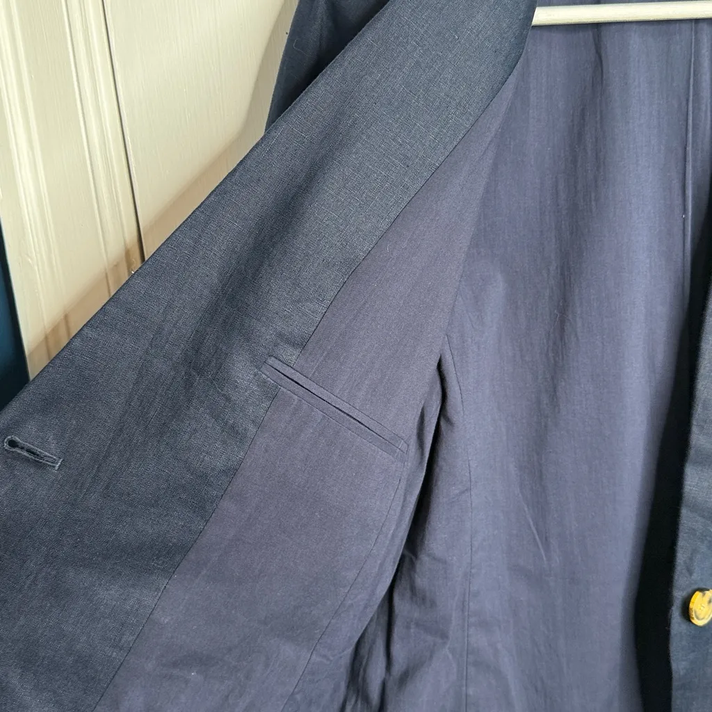 Quince European Linen Structure Blazer Navy Blue One Button W1938 Sz M - Image 5