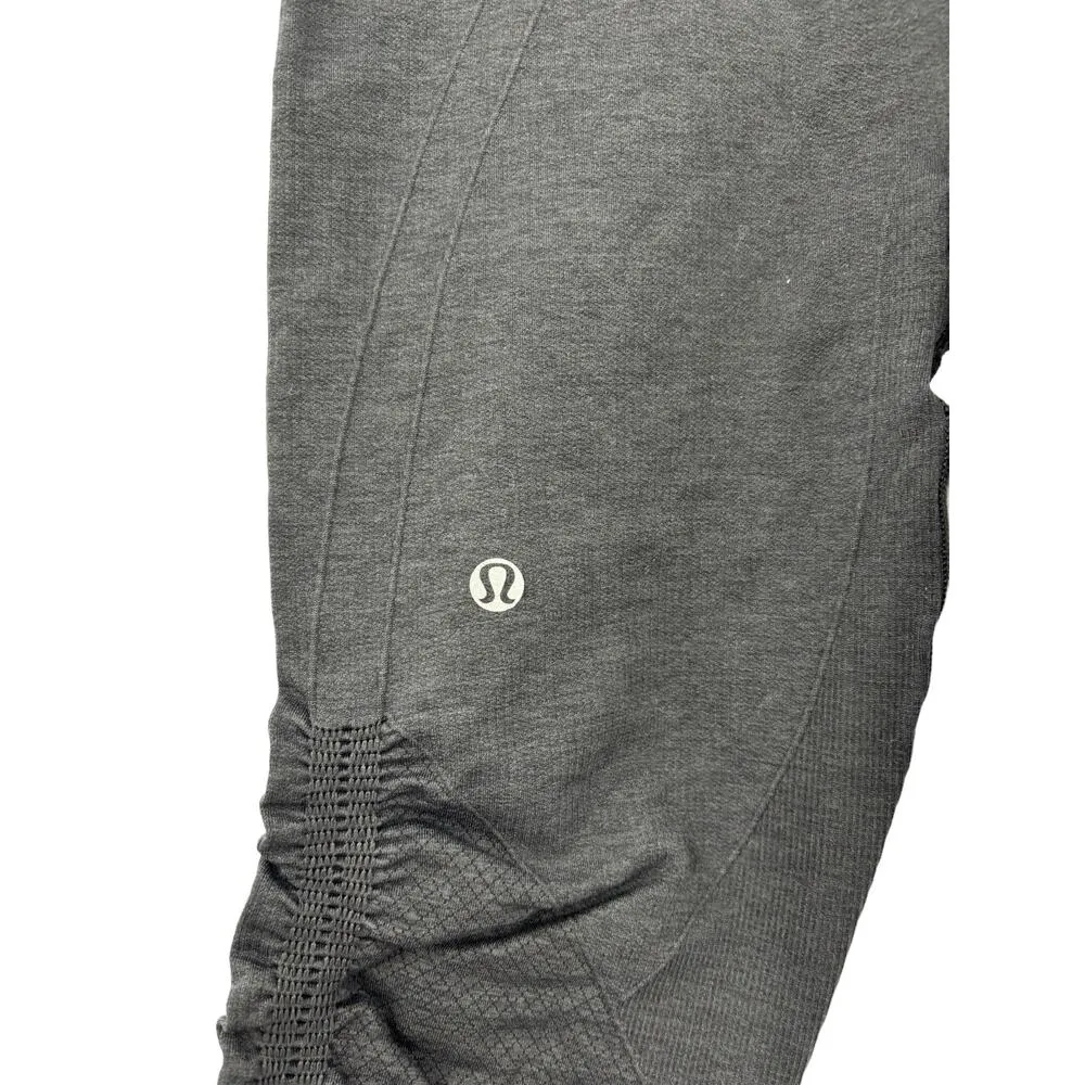 Lululemon Leggings 6 In The Flow Cropped Heathered Deep Coal Ruched Yoga - Image 3
