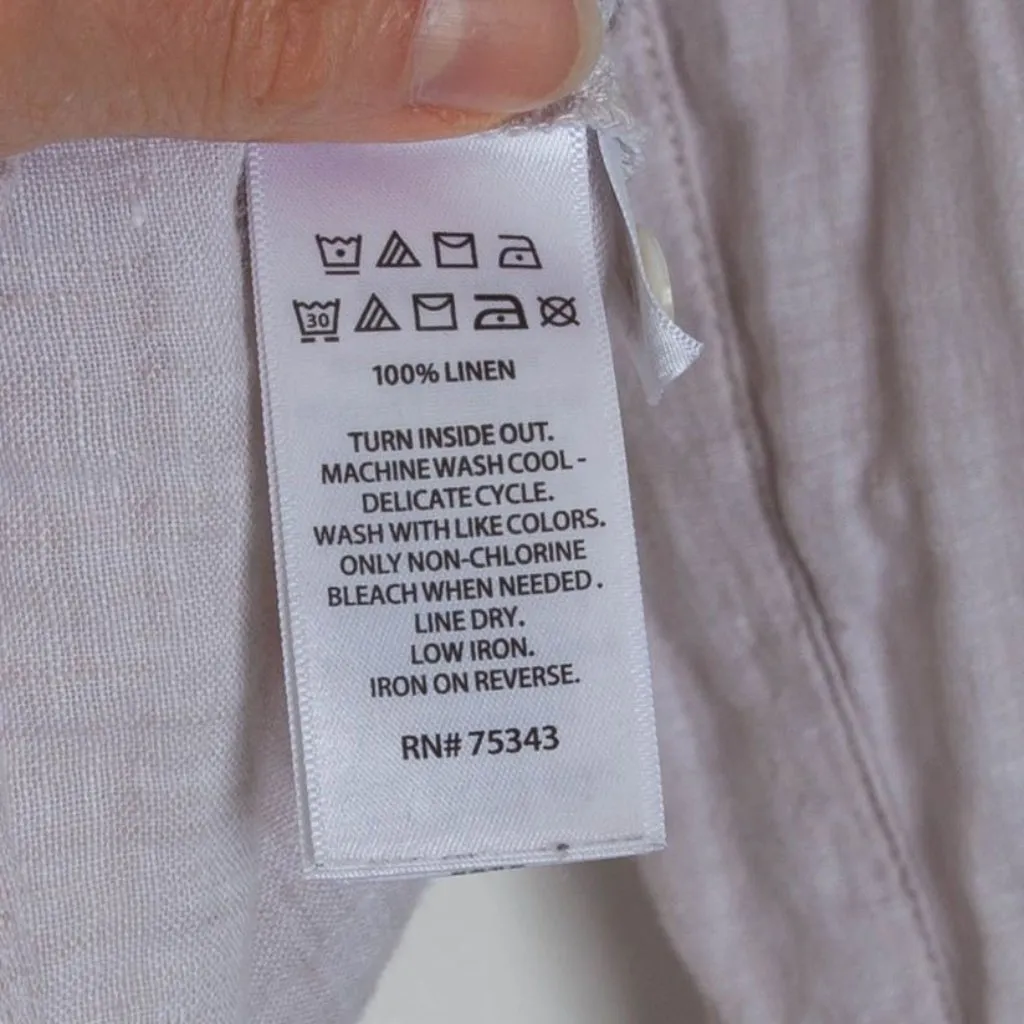 Sigrid Olsen Womens Button Down Linen Shirt Size M Roll Tab Sleeve‎ Beige Beachy - Image 6