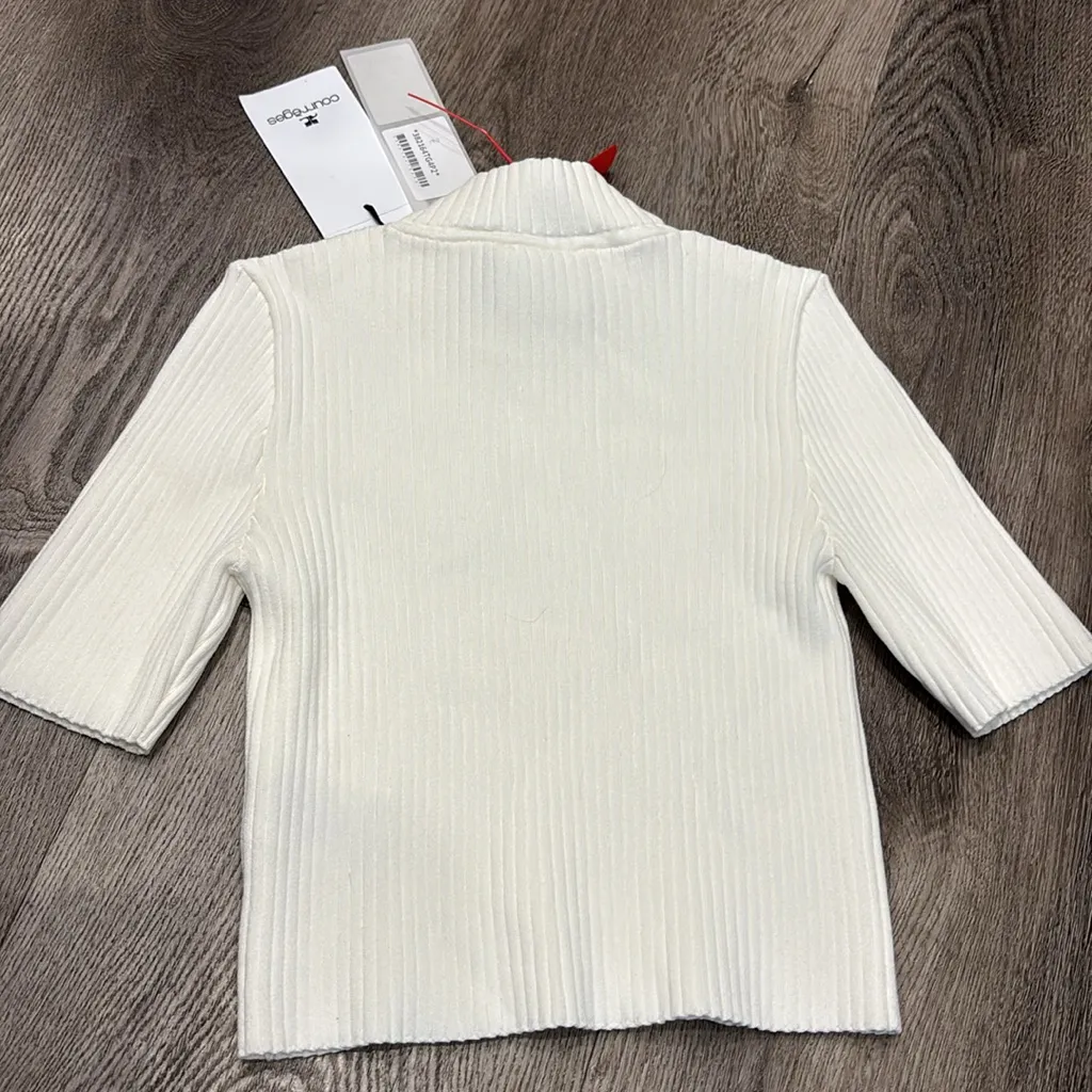 Courreges Logo Embroidered Ribbed Knit Crop Top White - Image 12