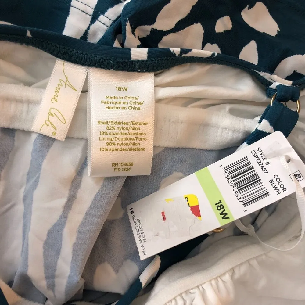 Anne Cole Plus Size Jungle Fever Easy Triangle Tankini Top Floral Teal Blue 18W - Image 5