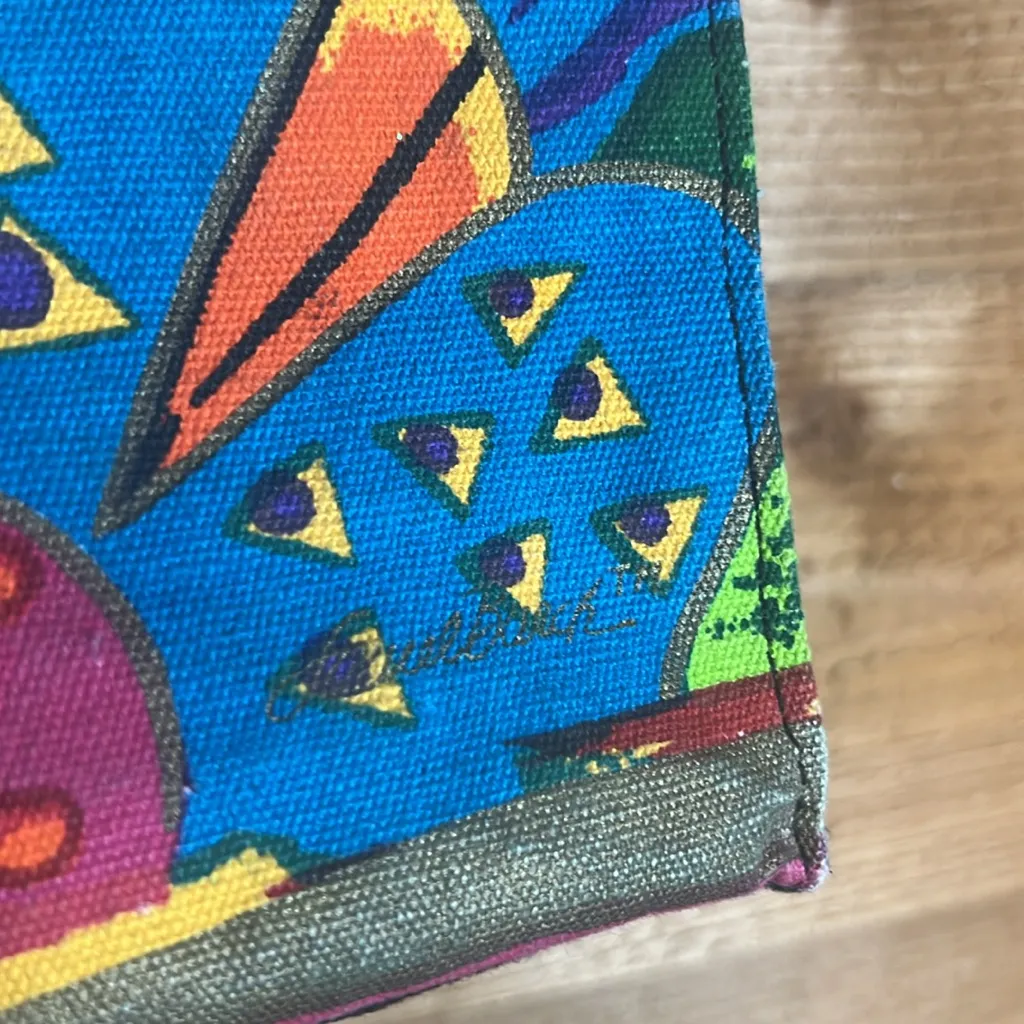 Laurel Birch Vintage Bird Colorful Canvas Tote Bag Wood Handle Purse Y2K 90s Red - Image 6