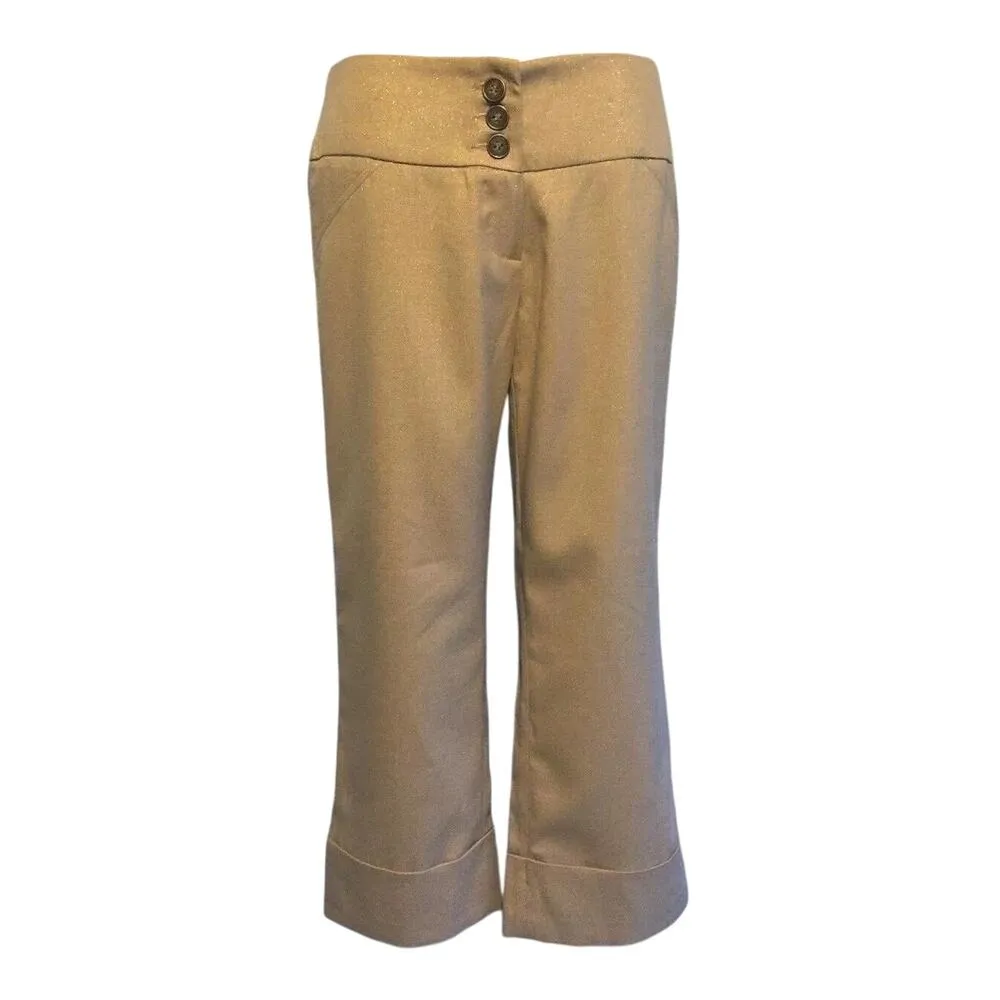 Cache Crop Gold Metallic Pant 3" Wide Waist Self Belt Stretch New $118 NWT - Image 2