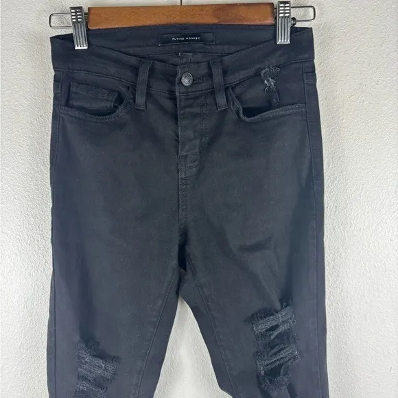Flying Monkey Size 24 Jet‎ Black Mid Rise Skinny Jeans Jeggings Distressed - Image 7
