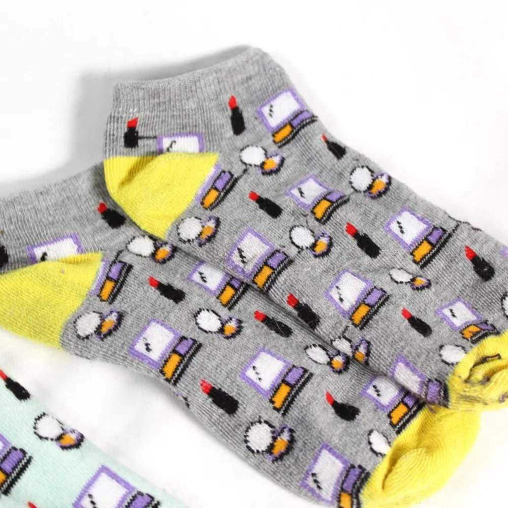 Y2K Makeup Lipstick Set of 3 Womens Ankle Socks Pink - Image 5