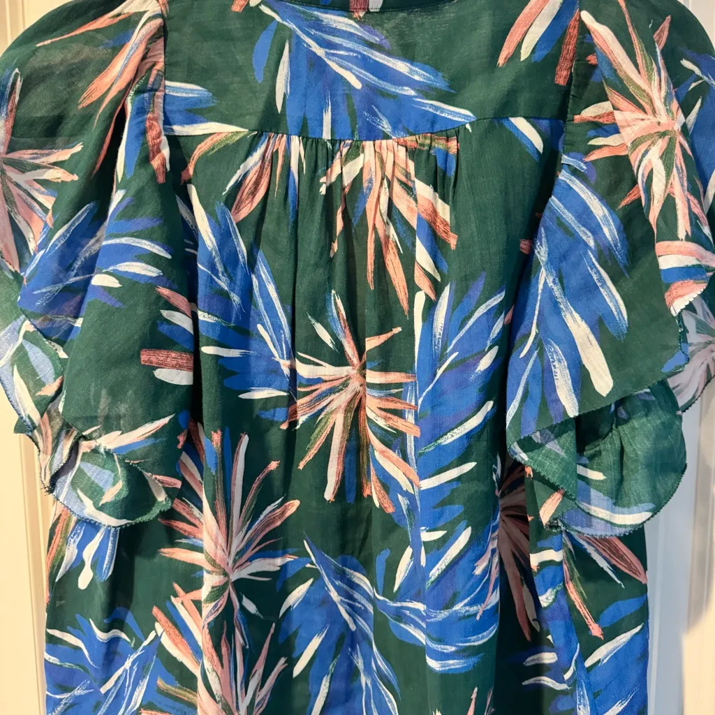 Trovata Birds of Paradis Brett Palm Print Bohemian Blouse | M Blue Size M - Image 7