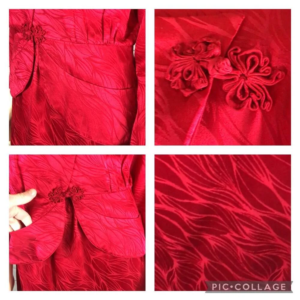 Vintage Argenti 100% pure Silk red skirt suit with asymmetrical closing size 6 - Image 11