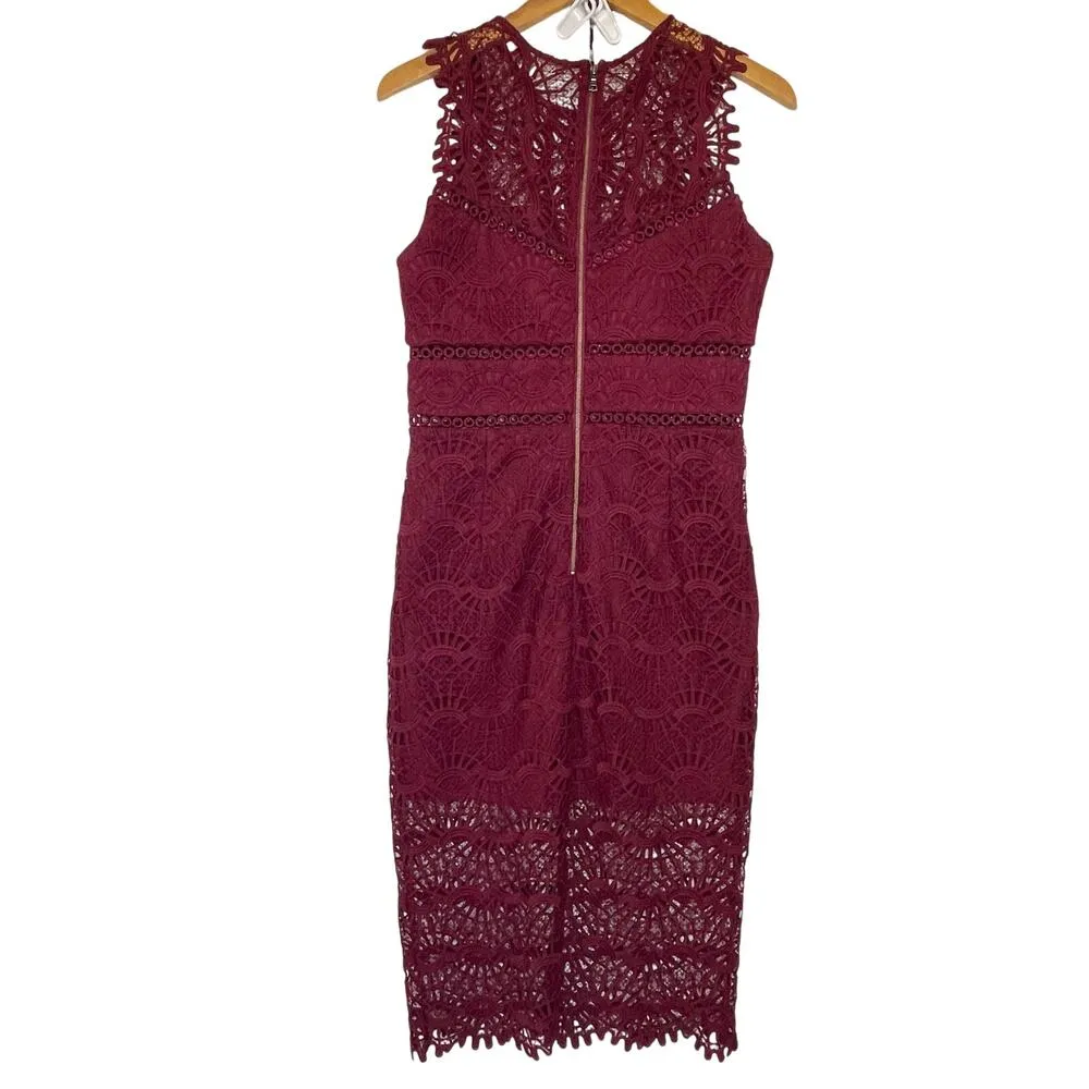 BARDOT Women’s Burgundy Lace Sheath Dress size 8/medium - Image 4