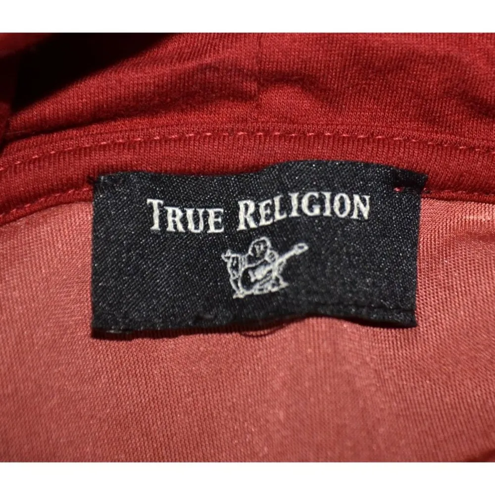 True Religion Ladies Burgundy Red Velvet Zip Up Hoodie Size XL Logo Casual Warm - Image 11