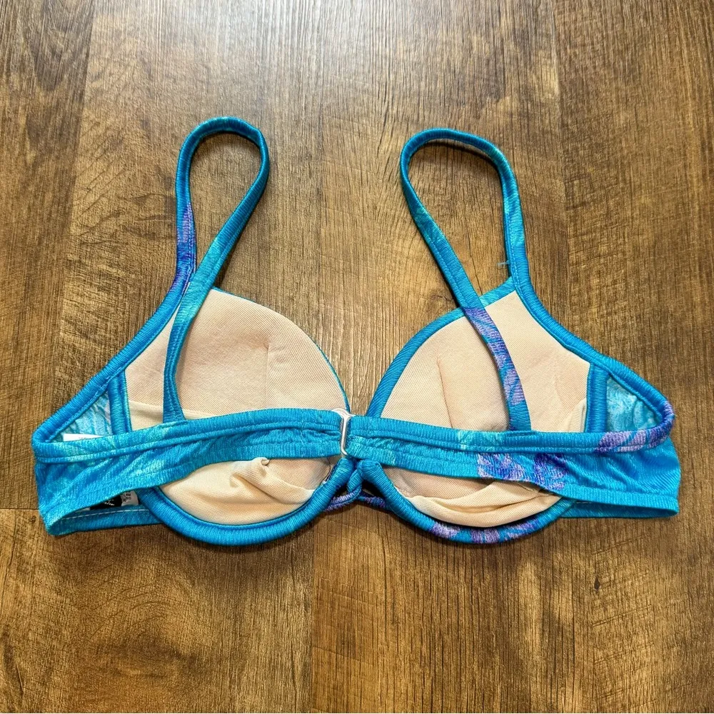 Vtg Athena Shimmer Floral Bikini Top Sz 10 Turquoise Blue Beach Resort - Image 5