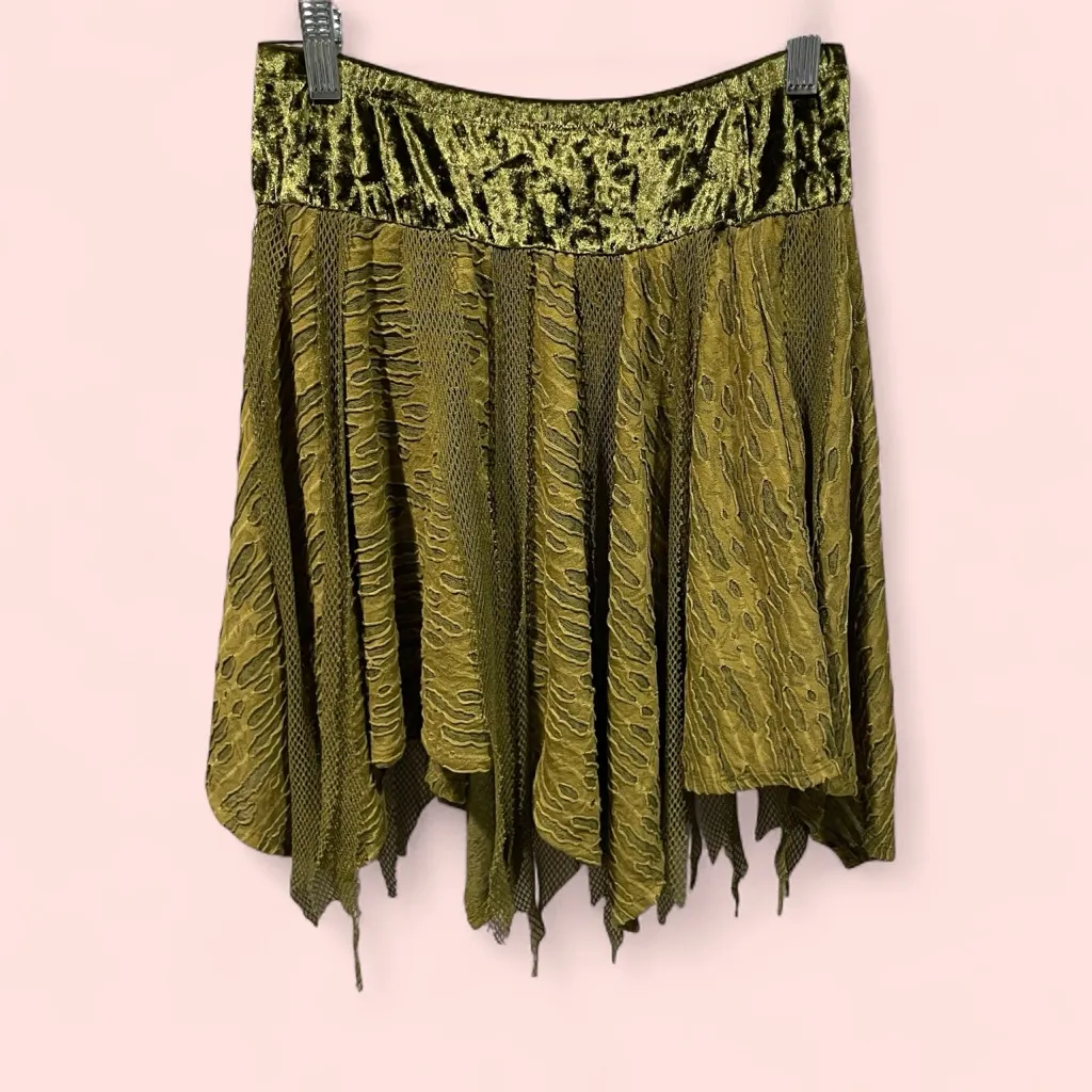 Cute olive velvet mesh woodland fairy skirt costume micro mini elves mythical Green - Image 3