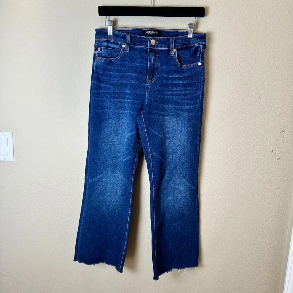 LIVERPOOL LOS ANGELES Crop Wide Leg Raw Hem Denim Jeans Size 10 / 30 - Image 3
