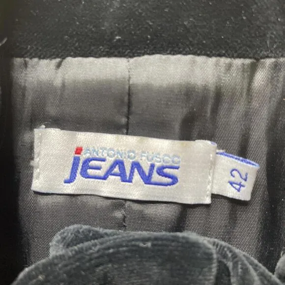 Antonio Fusco Jeans Made In Italy Black Velvet Cotton Blend Vest Size 42‎ - Image 3