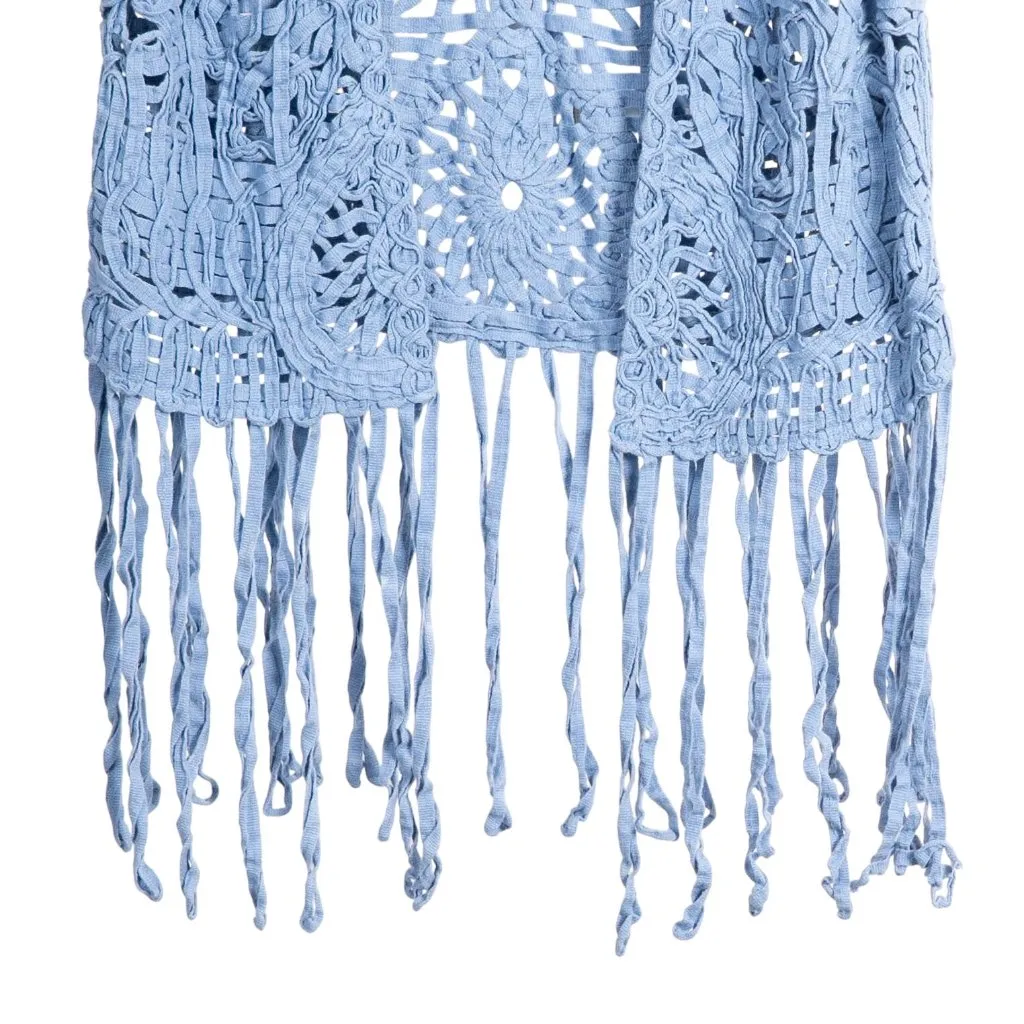 Cato Boho Crochet Vest M Womens Blue Fringe Indie Peasant Layering Hippie Earthy - Image 3