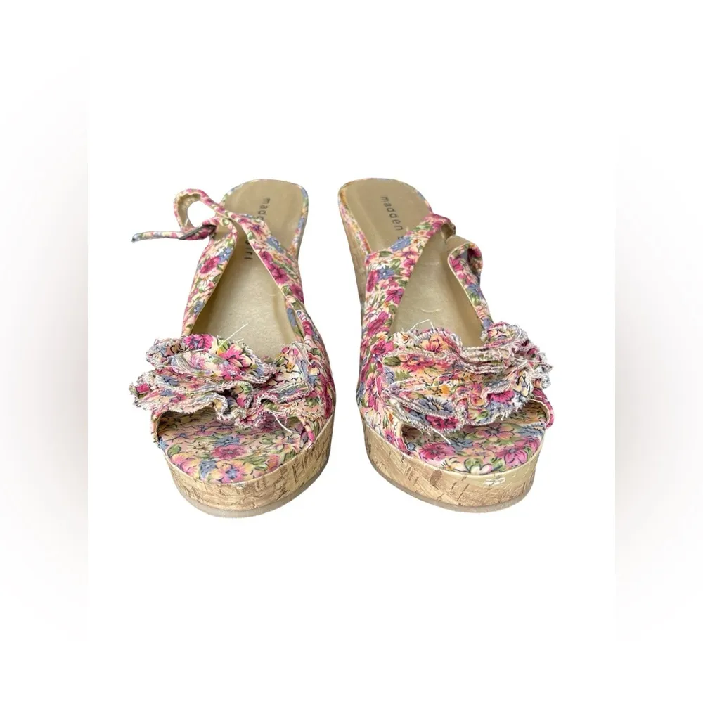 madden Girl ENCOREE Womens Wedge Sandals Shoe SZ 8 Pink Flower 4 1/2" - Image 6