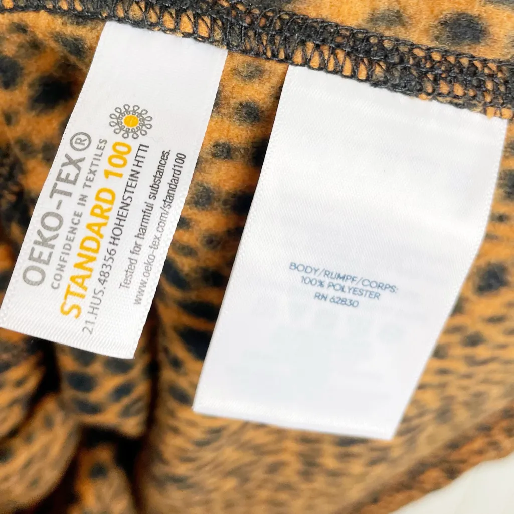 Lands’ End Women's Fleece Quarter Zip Pullover Size Large Burnt Caramel Leopard Orange - Image 5