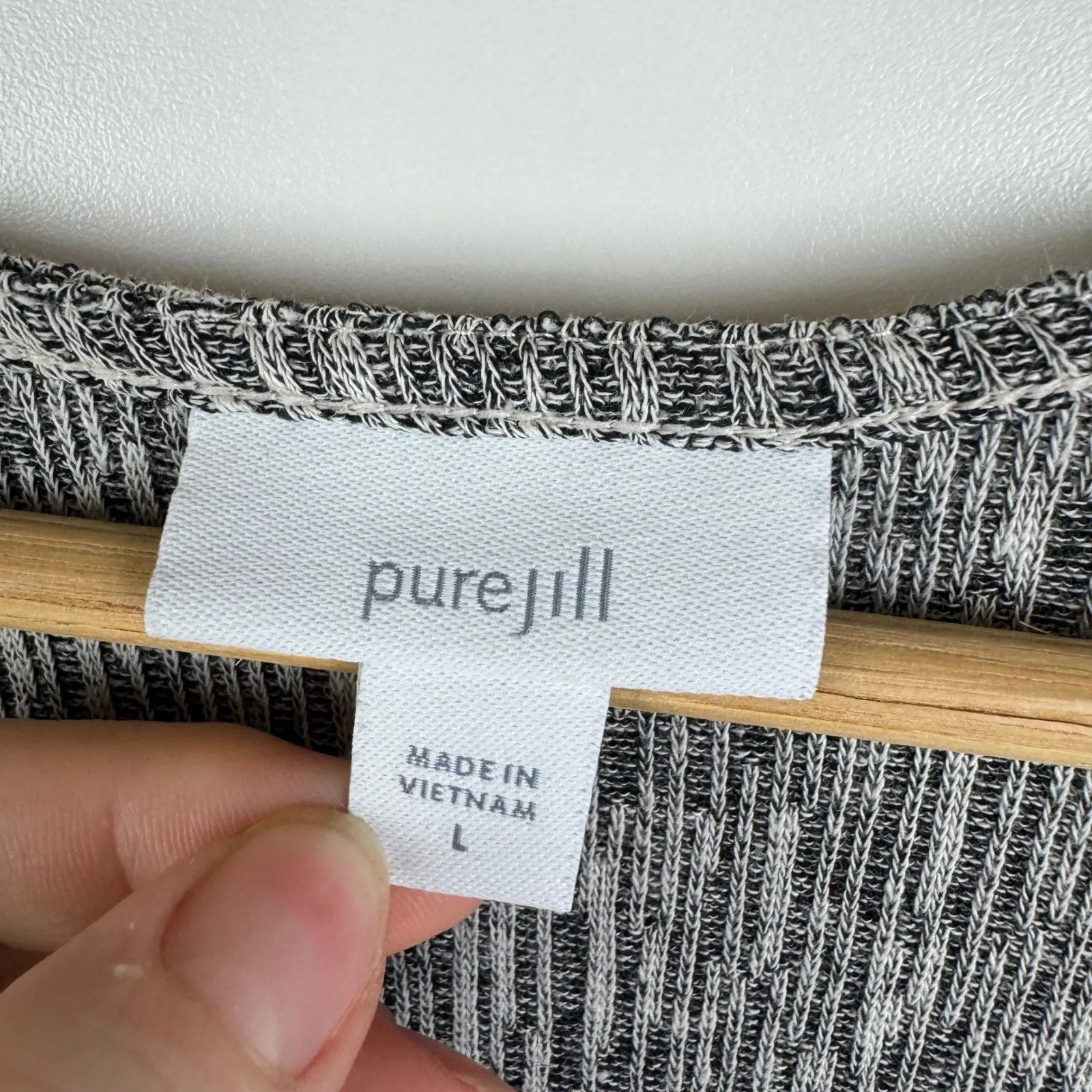 J Jill Pure Jill Gray Knit Cardigan Large Cocoon Linen Blend Minimalist‎ Neutral - Image 6