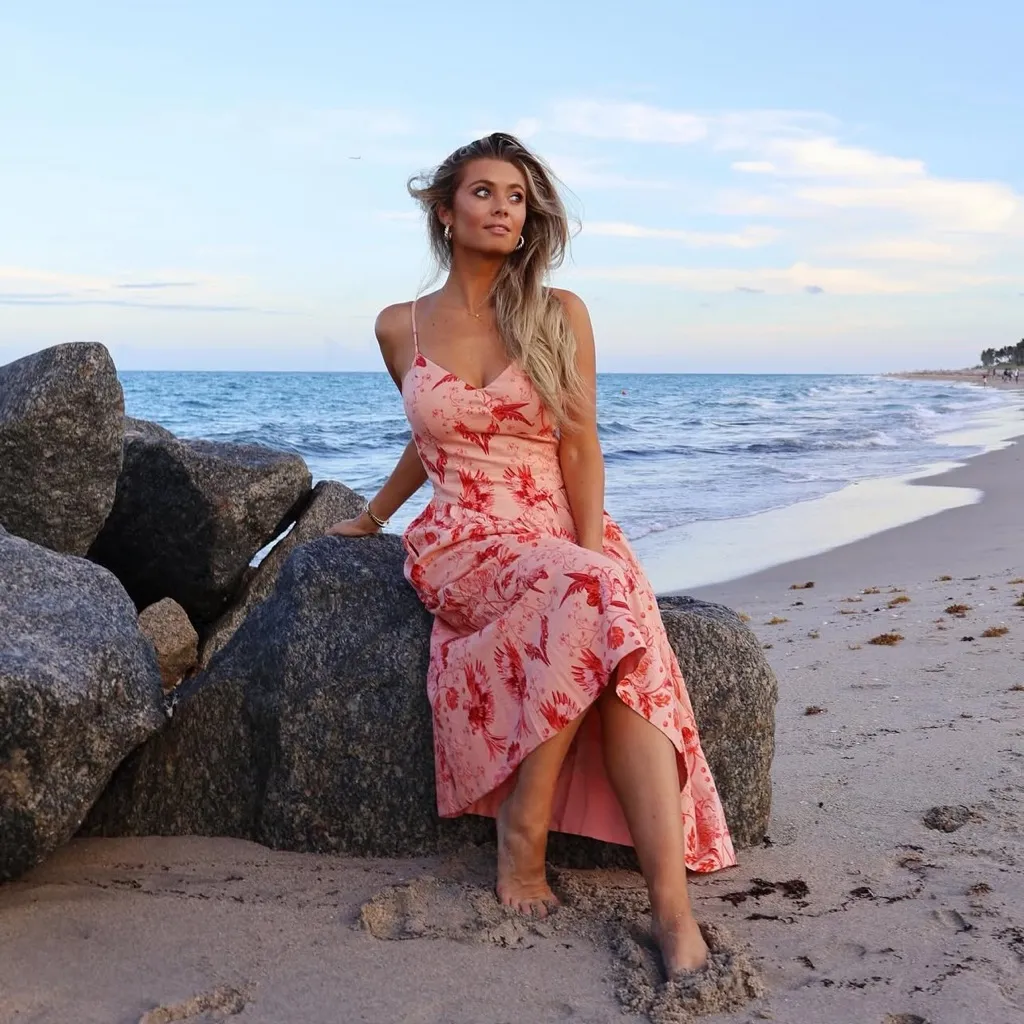 House‎ of Harlow 1960 Orange Floral Midi Dress Linen Blend Boho Chic Size Medium Pink - Image 2