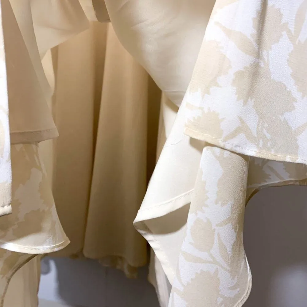 Gal Meets Glam Esther Floral Flowy Long Sleeve Dress (No Belt) Tan Cream 2 - Image 8