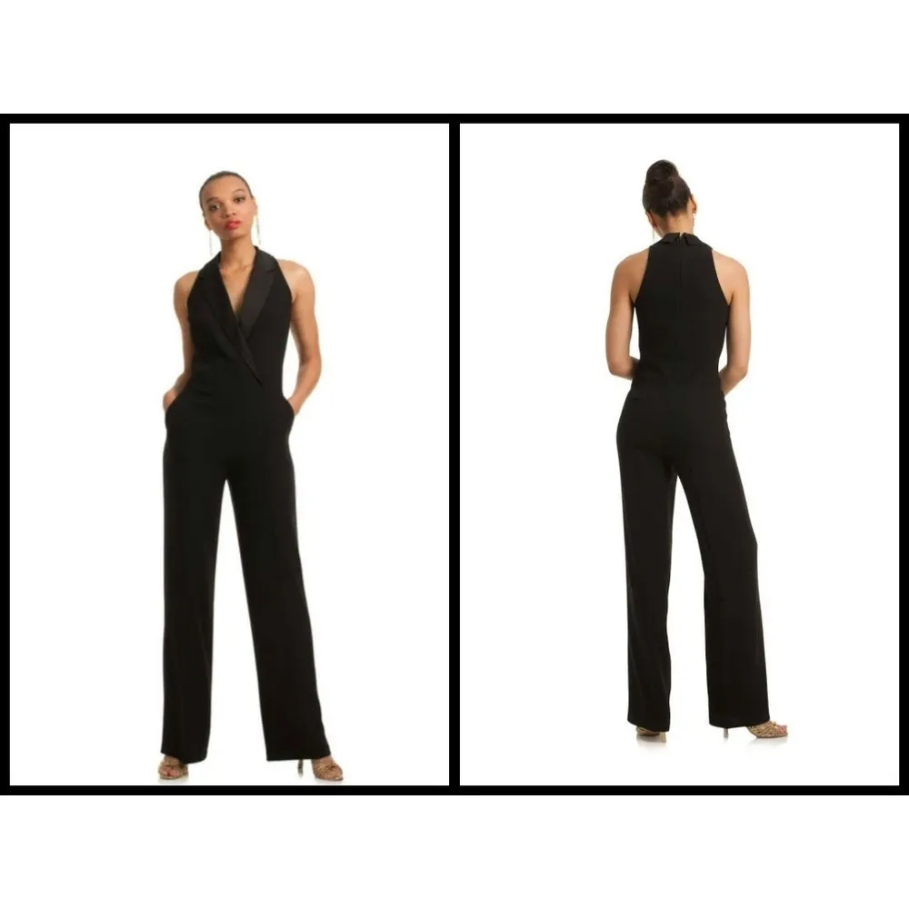 💕TRINA TURK💕 Clientele Tuxedo Black Jumpsuit Wide Leg Straight Leg - Image 2