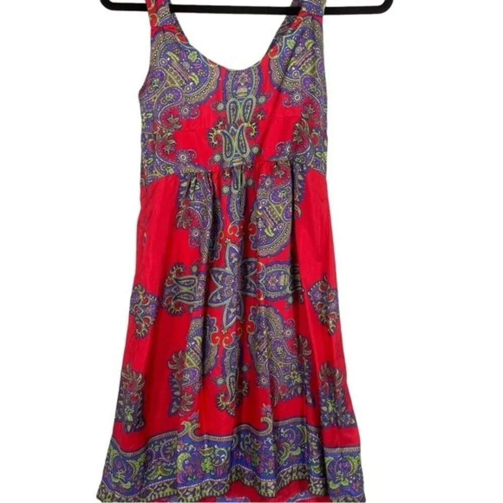 Silk Boho Dress Red Paisley Print Size 2 - Image 11