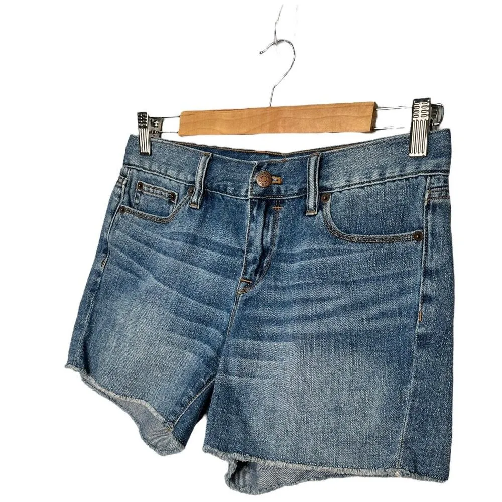 J Crew Shorts Womens 26 Cut Off Raw Hem Wiskerking Boho Denim Jean Blue - Image 4