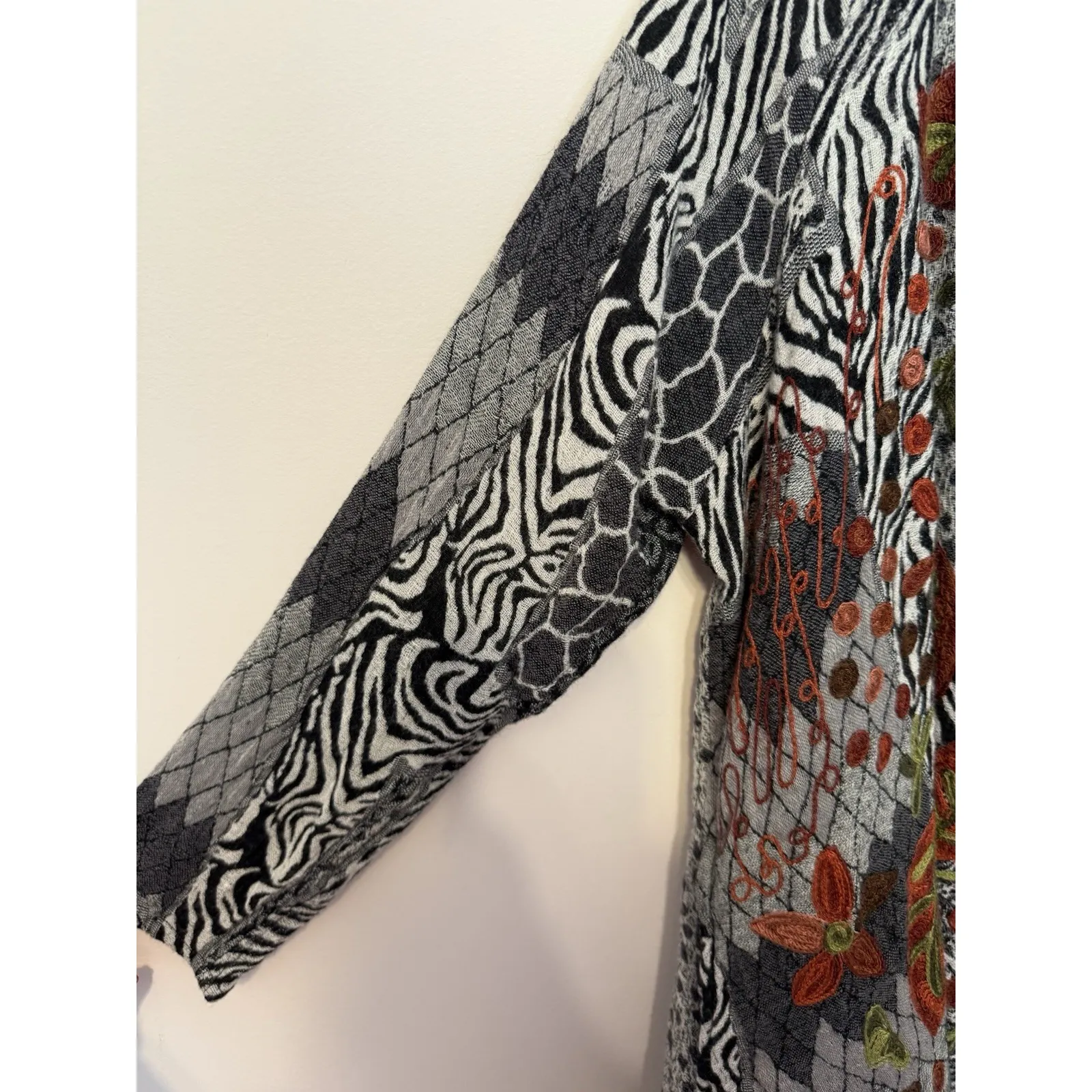 Soft Surroundings Embroidered Open Cardigan Animal Floral Leaf Wool Blend S/M - Image 7