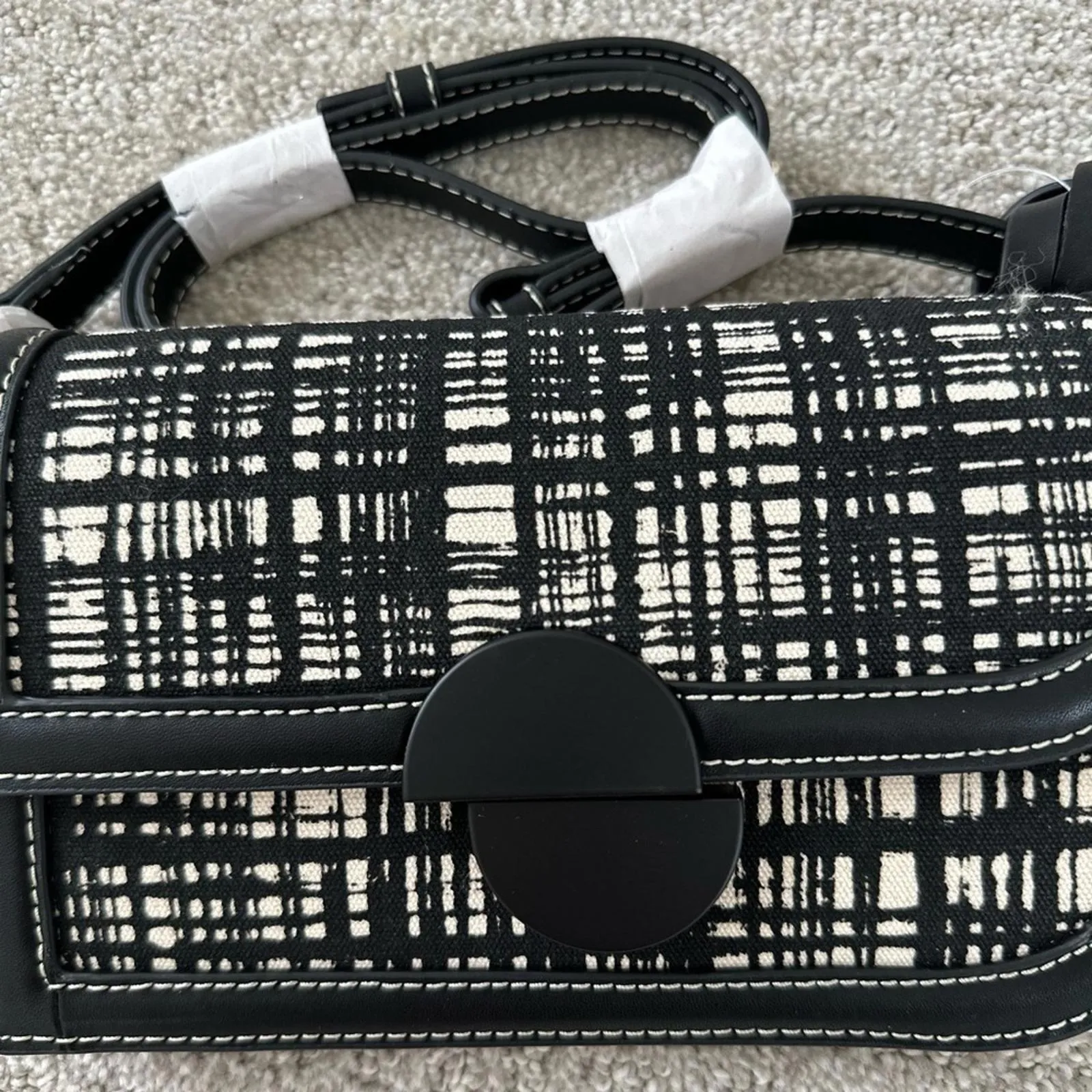 Jason Wu Orbit Crossbody Clutch Sling Bag Black Leather Canvas 70s Plaid - Image 6