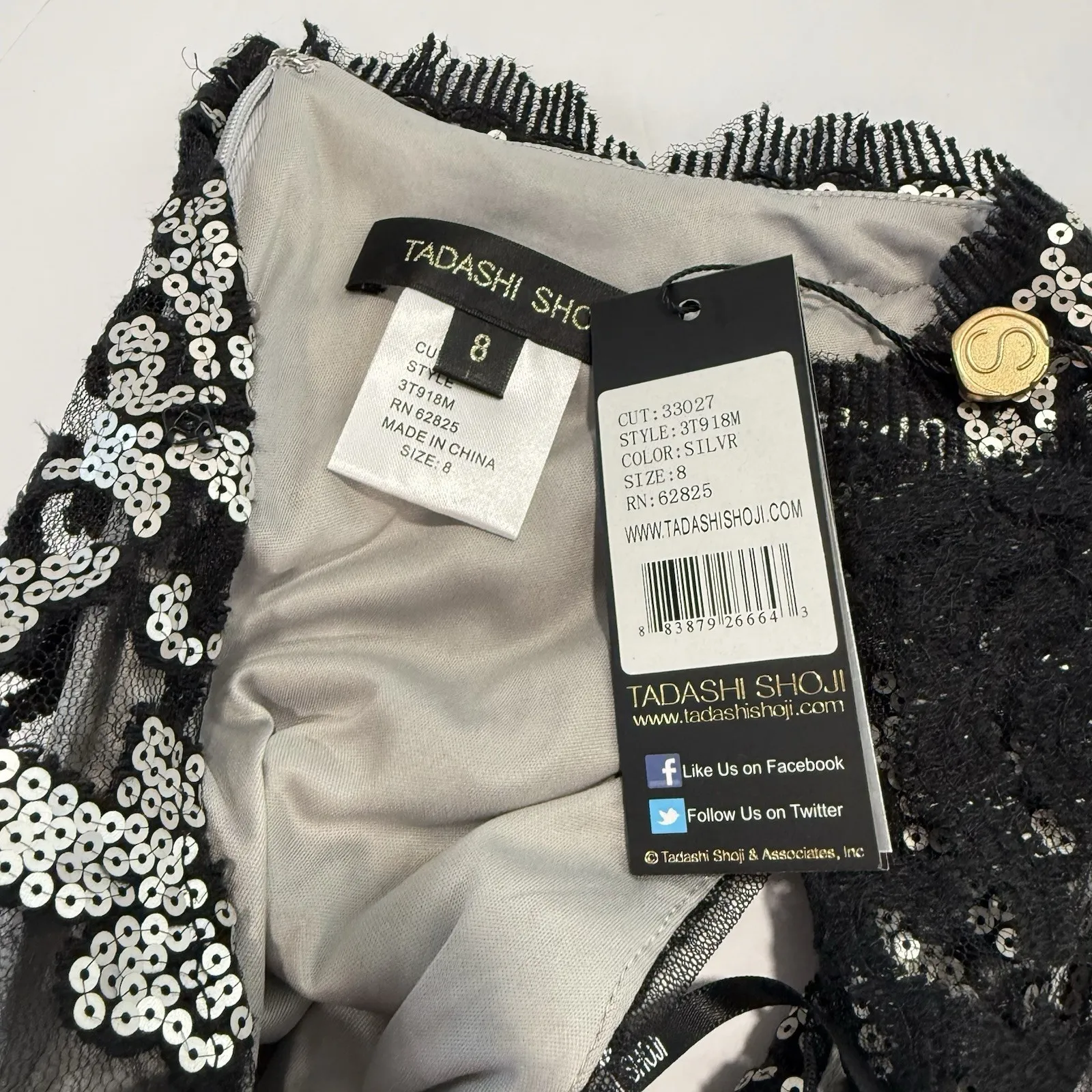 NWT Tashida Shoji Silver Sequin Black Lace Cocktail Dress Size 8 Wedding Event - Image 12