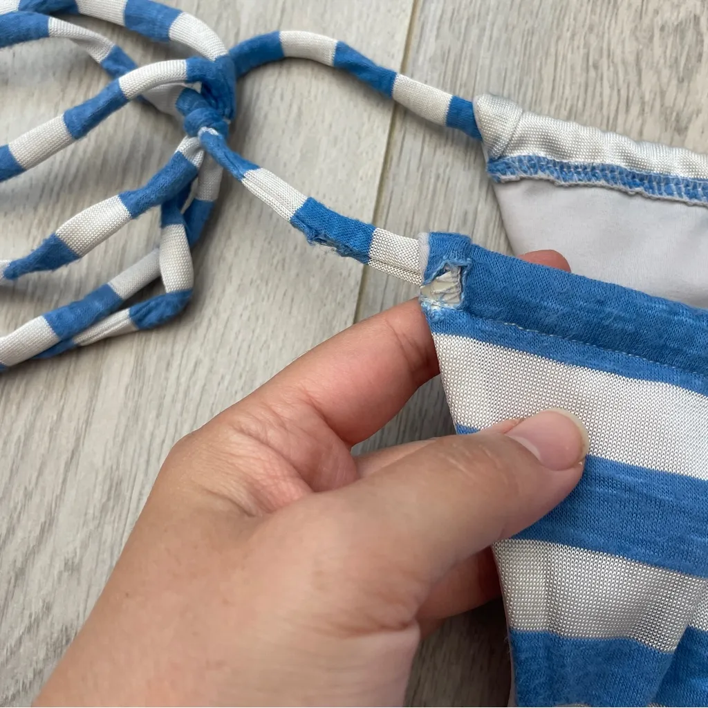 Andi Bagus Bikini striped triangle high rise cheeky womens Blue White small med - Image 5