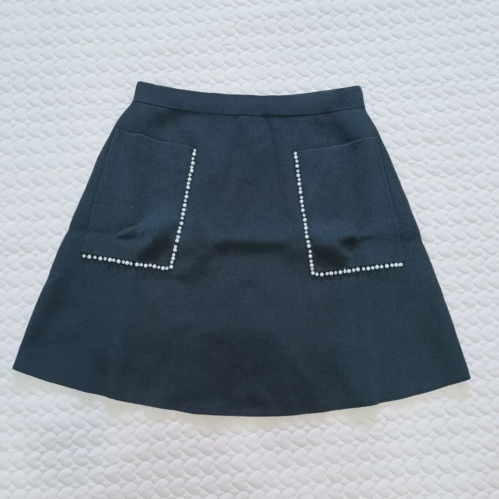 Woman's NWOT Black Pearl Rhinestone Knit Skirt Pull on Elastic waist One Size Size undefined - Image 2