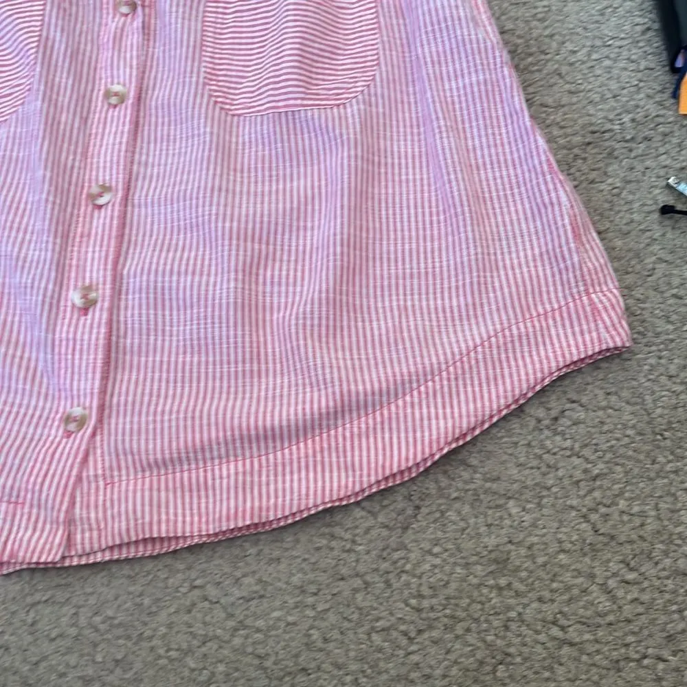 Anthropologie Hd in Paris French pink white seersucker sleeveless button down S - Image 9