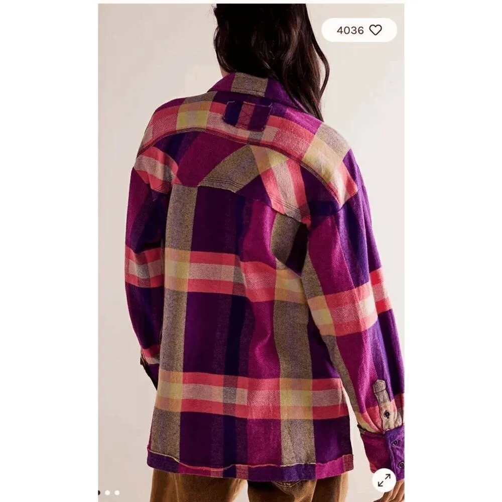 Free People We The Free So Long Summer Pink Purple Flannel XS NWOT - Image 8