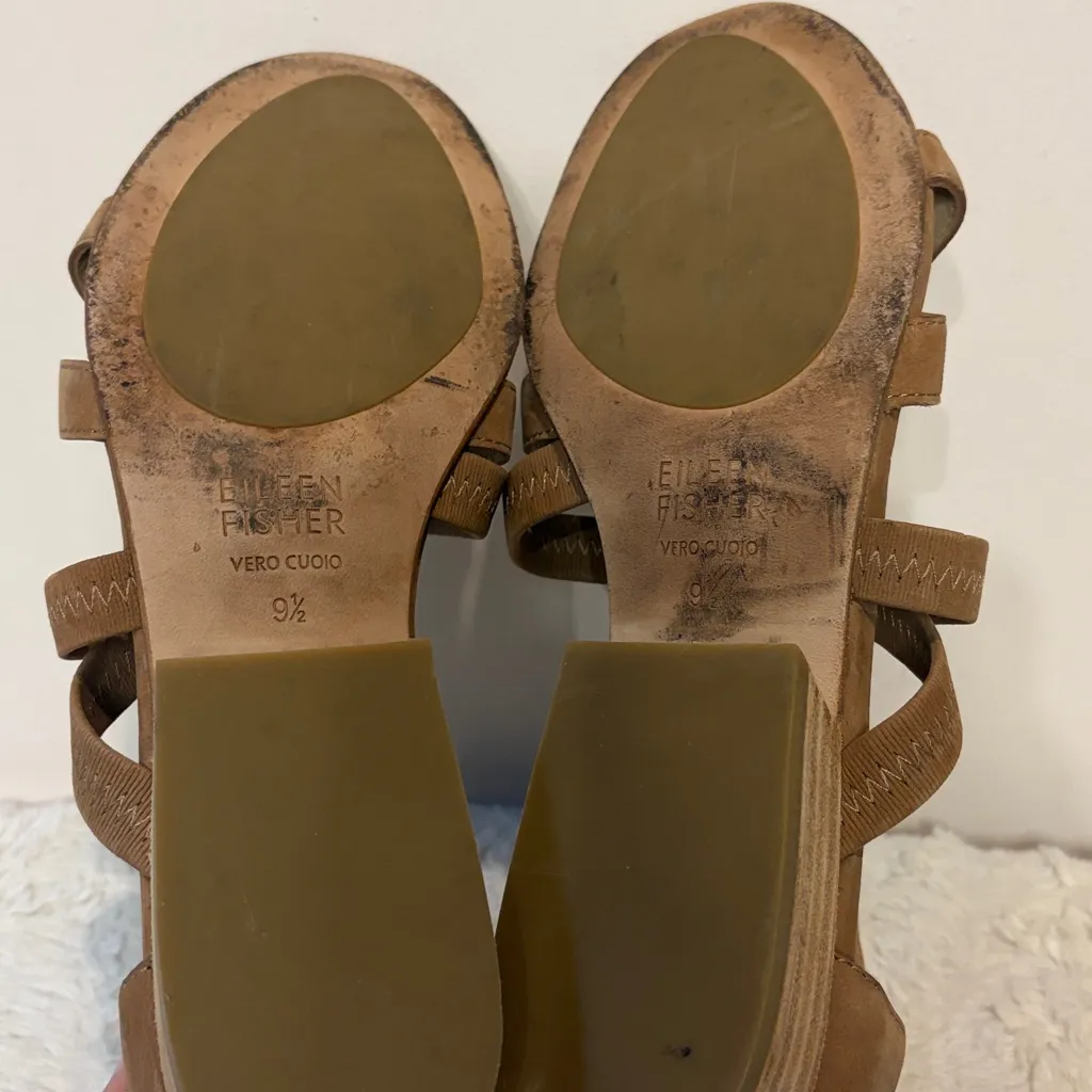 Eileen Fisher- Tan Brown Heel Strap Zipper Back Minimalist Neutral Sandals- 9.5 - Image 7