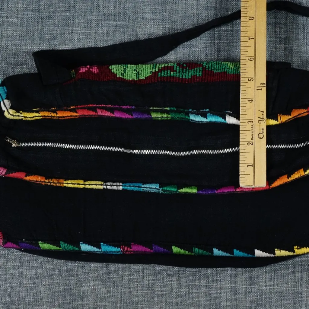 Spanish Floral Tote Handbag Stitched Flower Multicolor Hippie Boho Bag MCM Black - Image 5