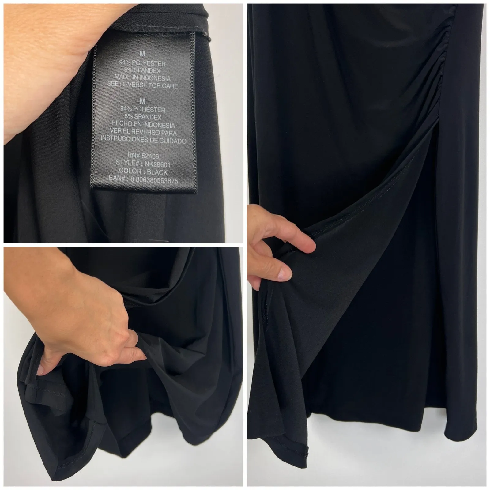 Norma Kamali Black Draped Surplice Midi Dress M Sleeveless Stretch Bodycon - Image 6