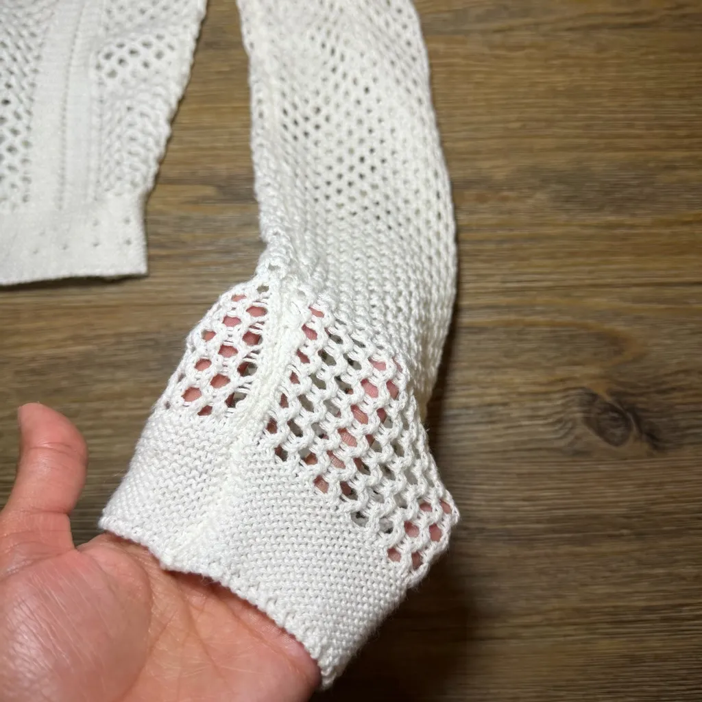 Lulus White Open-Knit Cropped Cardigan Sweater Small Button Down Lightweight - Image 2