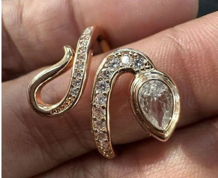 585 14K RG Rose Gold Stamped Sparkle Snake Twist Adjustable Ring - Image 5