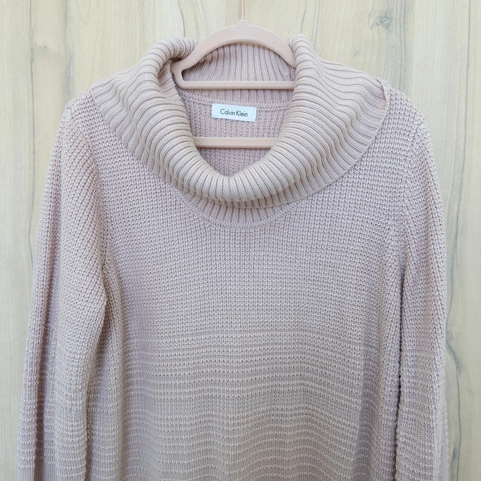 Calvin Klein Womens Sweater Size XL Pink Cowl Neck Knit Minimalist Cozy Chic - Image 3
