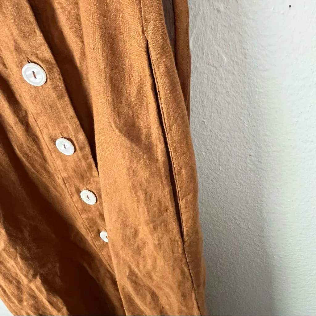 QUINCE 100% Linen Front Buttons Pockets Belted Waist Short Sleeves Dress Medium - Image 7