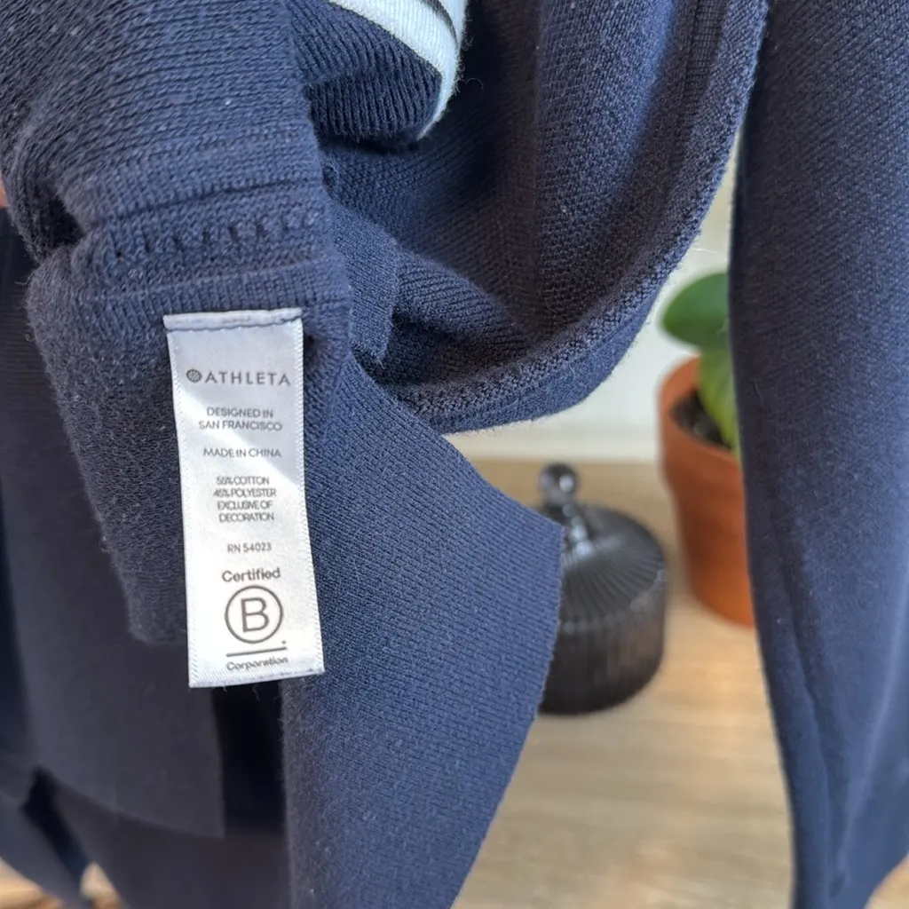Athleta Streetwise Navy & Diagonal White Stripe Military Inspired Sweater, M - Image 7