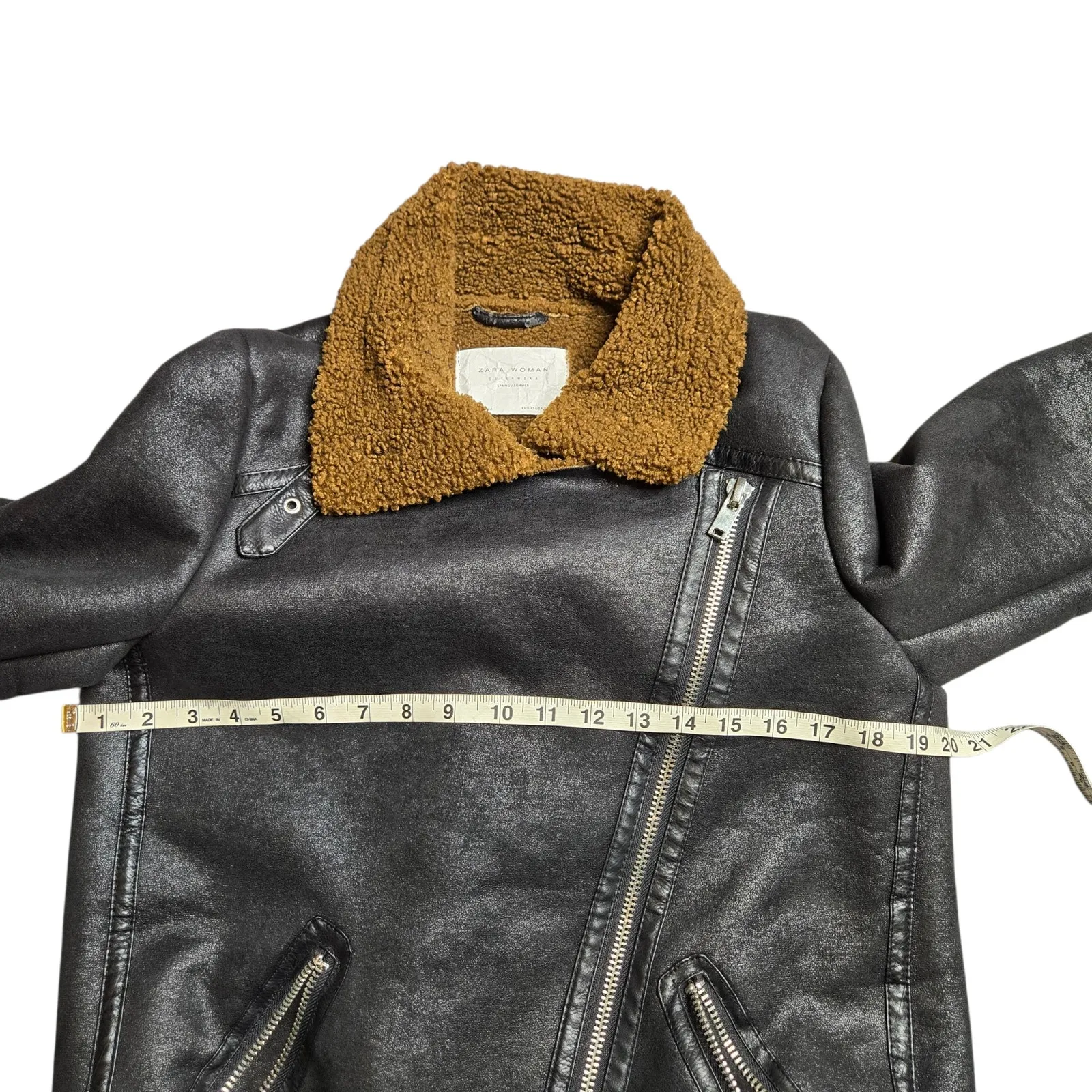 ZARA Woman Shearling Moto Black Jacket Size: XS - Image 4